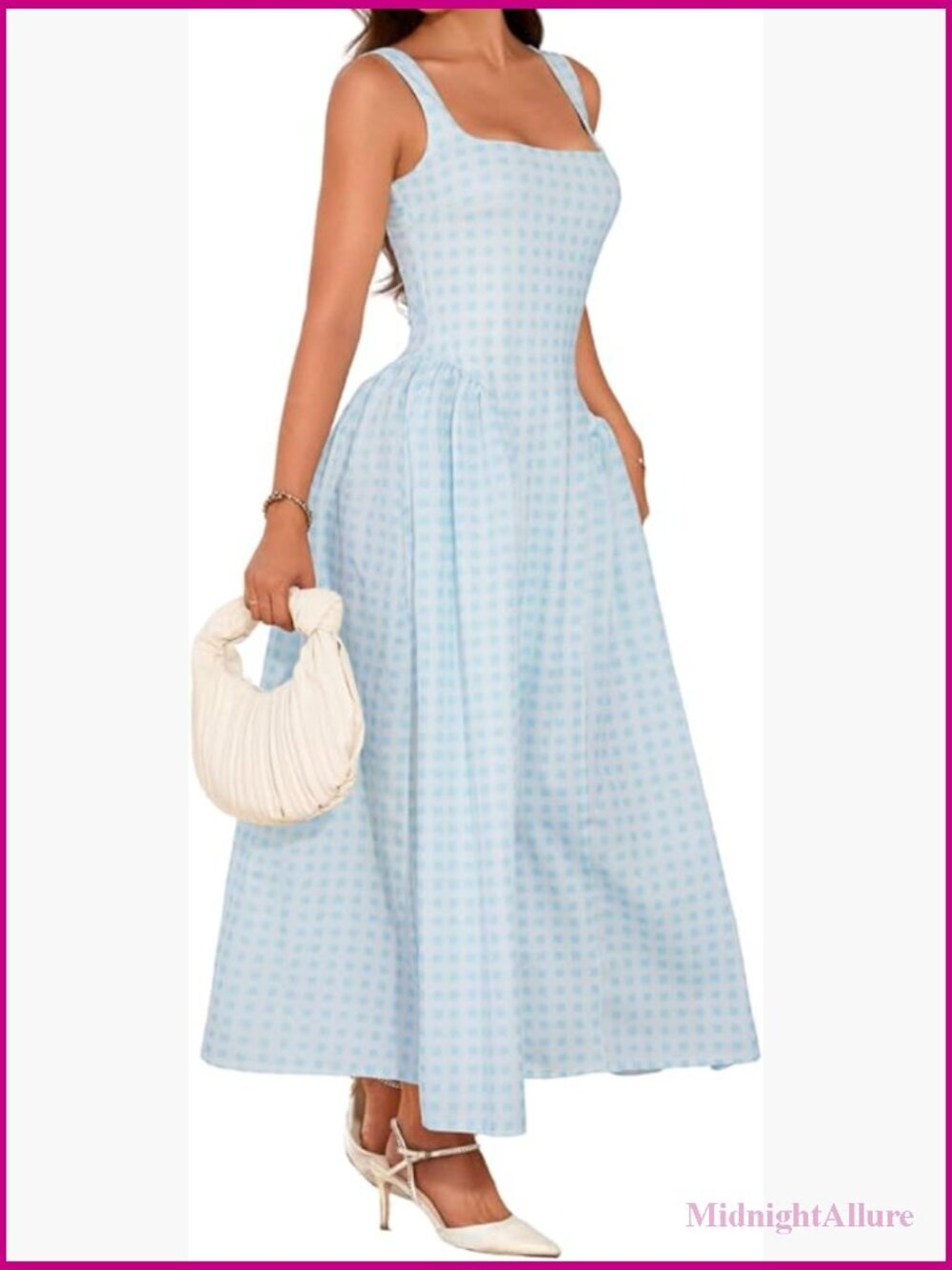 Plaid Maxi Dress A-Line Drop-Waist Square Neck Sleeveless Wedding Guest